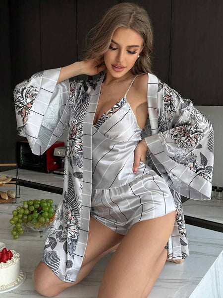 Silver Garden 3 Piece Satin Silk Lingerie Set For Women