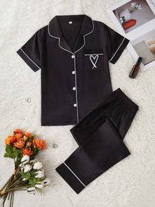 Sleek Serenity Satin Silk Pj Set For Women