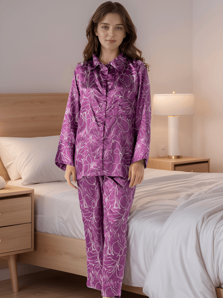 Soft Petals Satin Silk 5 Piece Pj Set For Women