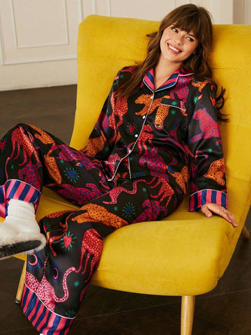 Sunset Safari Satin Silk Pj Set For Women