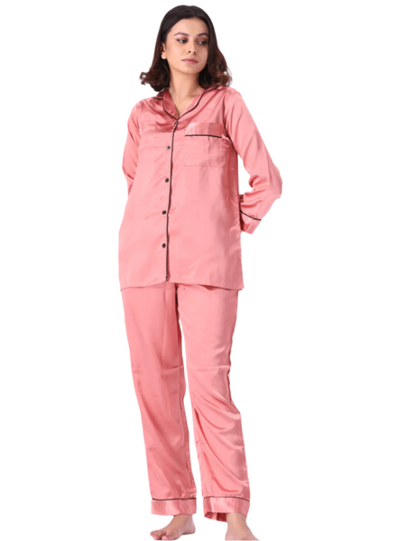 Tea Rose Elegance Satin Silk Pj Set For Women