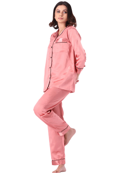 Tea Rose Elegance Satin Silk Pj Set For Women