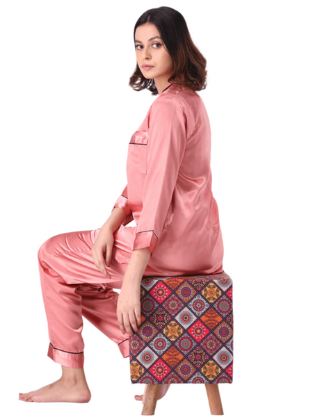 Tea Rose Elegance Satin Silk Pj Set For Women