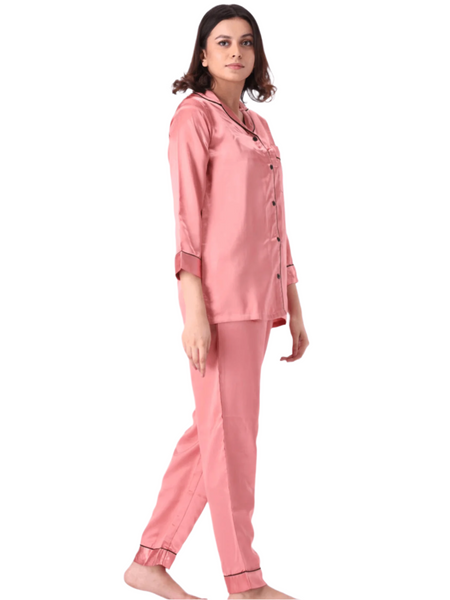 Tea Rose Elegance Satin Silk Pj Set For Women
