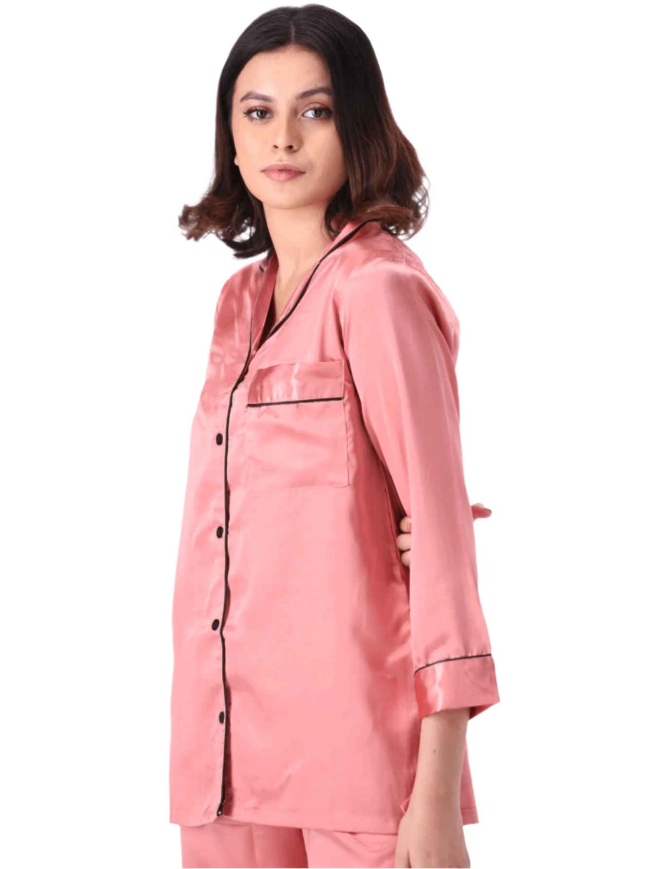 Tea Rose Elegance Satin Silk Pj Set For Women