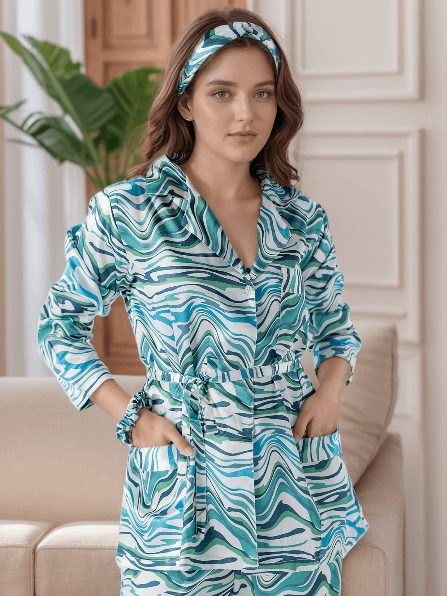 Tidal Breeze Satin Silk Pj Set For Women