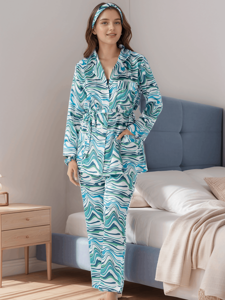 Tidal Breeze Satin Silk Pj Set For Women