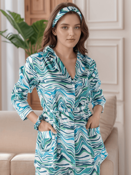 Tidal Breeze Satin Silk Pj Set For Women