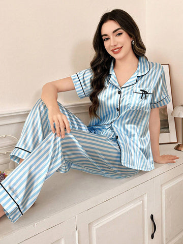 Timeless Stripe Satin Silk Pj Set For Women