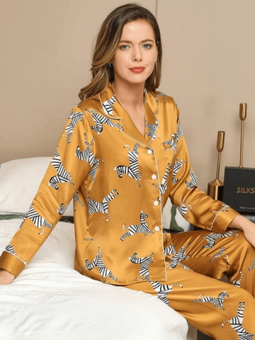 Tropical Zebra Satin Silk Pj Set For Women