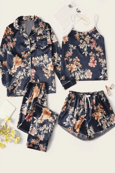 Twilight Petal 4 Piece Satin Silk Lingerie Set For Women