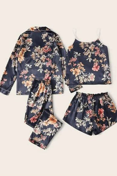 Twilight Petal 4 Piece Satin Silk Lingerie Set For Women