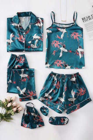 Wild Garden 7 Piece Satin Silk Lingerie Set For Women