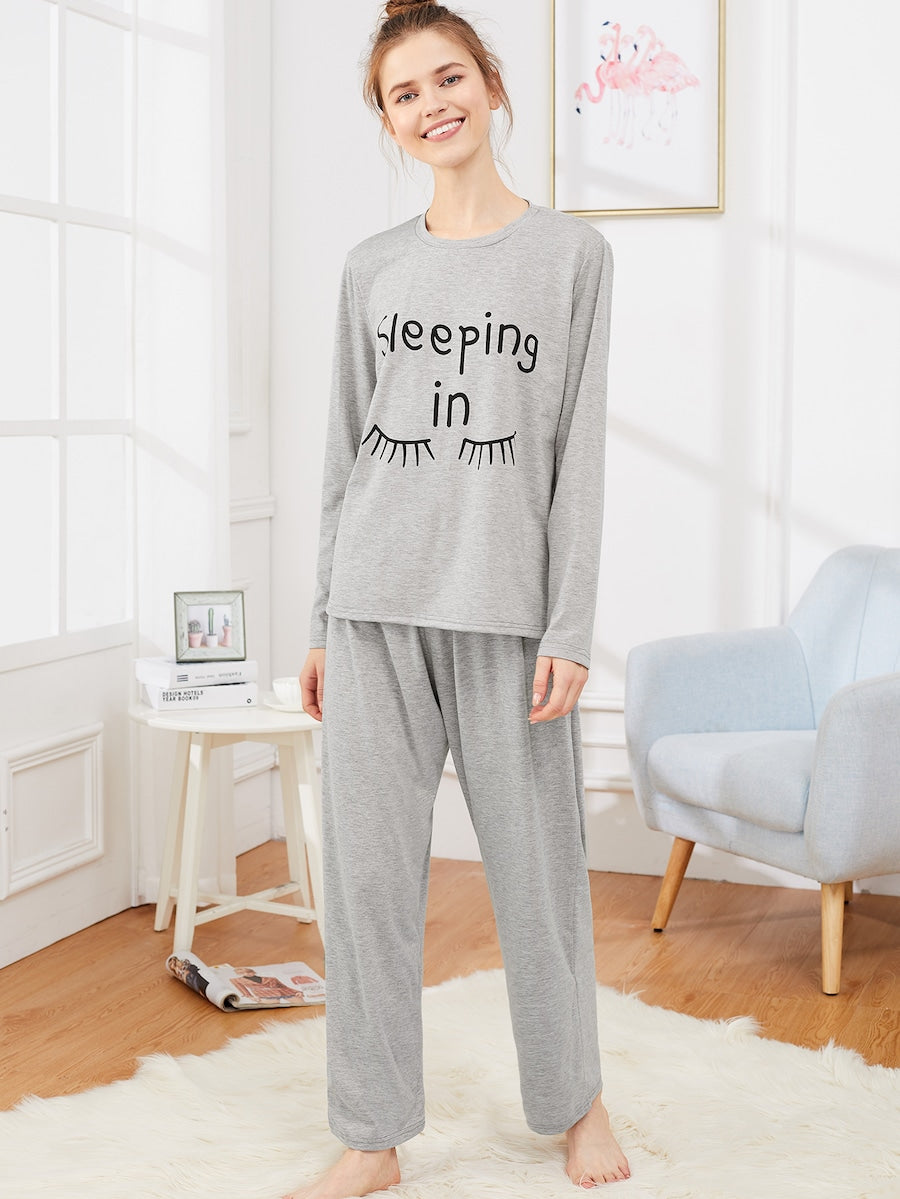 Grey Sleeping In Printed Night Suit For Women