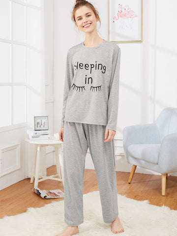 Grey Sleeping In Printed Night Suit For Women