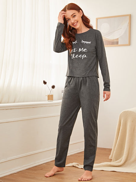 Charcoal Let Me Sleep Printed Night Suit For Women