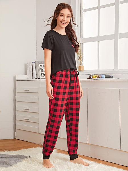 Checkered Pajama Heart Night Suit For Women