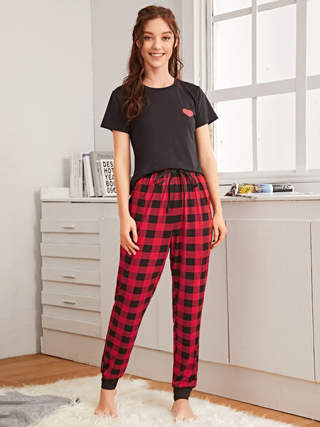 Checkered Pajama Heart Night Suit For Women