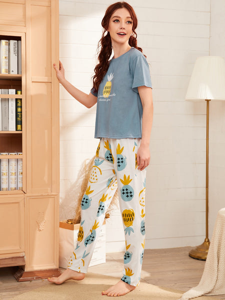 Pineapple Printed Night Suit For Women