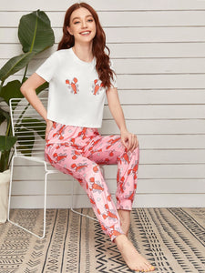 Crabs Printed Night Suit For Women