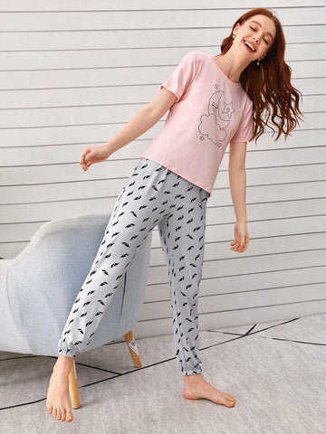 Moon Printed Night Suit For Women