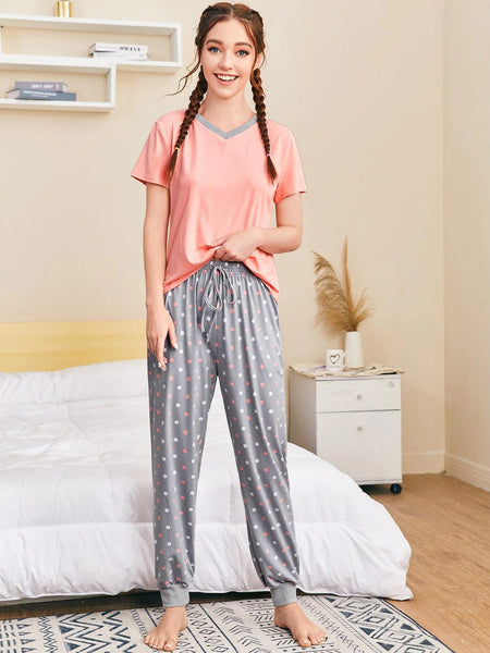 Plain Pink With Grey Pippin Night Suit For Women