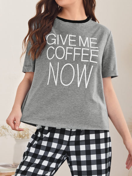 Charcoal Give Me Coffee Printed Night Suit For Women