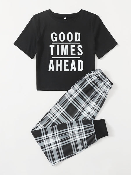 Black Good Times Ahead Printed Night Suit For Women