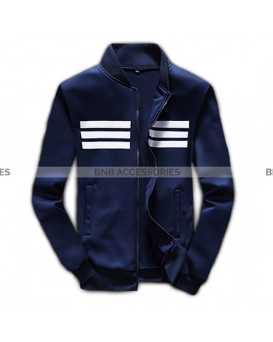 Navy Blue Three Stripe Zipper Upper For Women