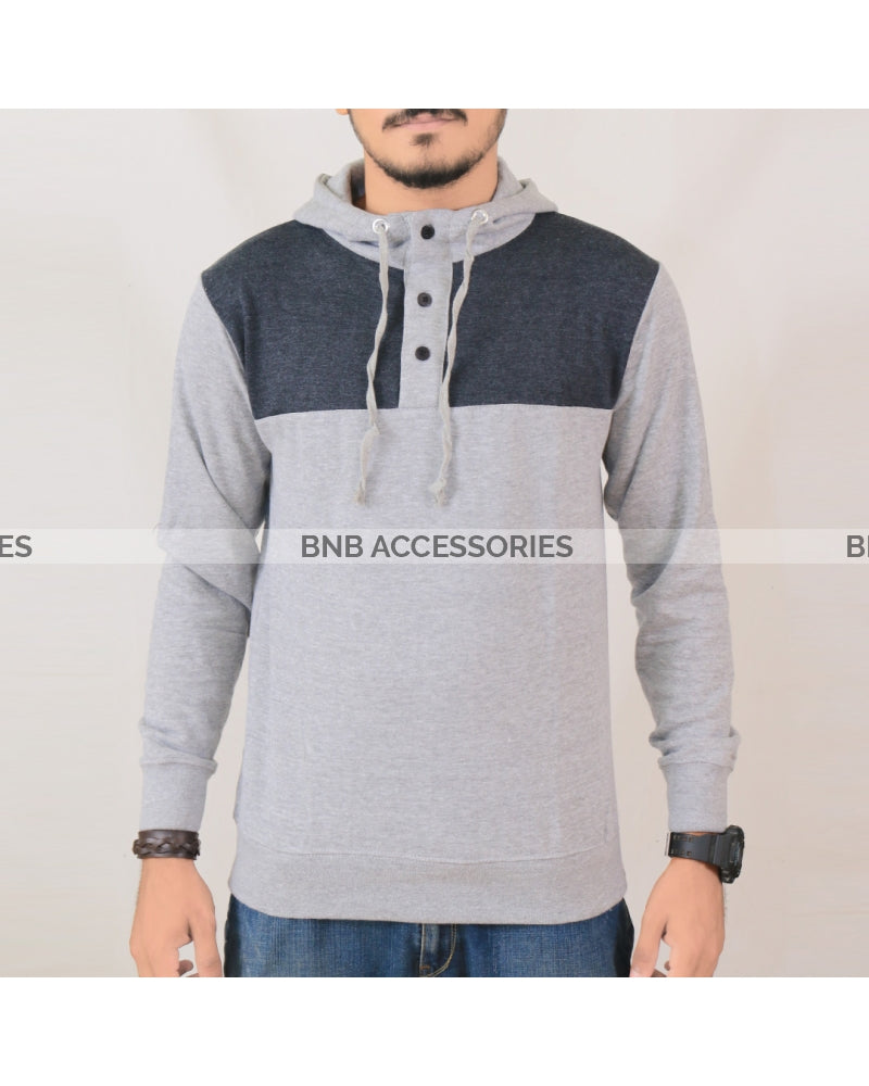 Heather Grey and Charcoal Button Hoodie For Men