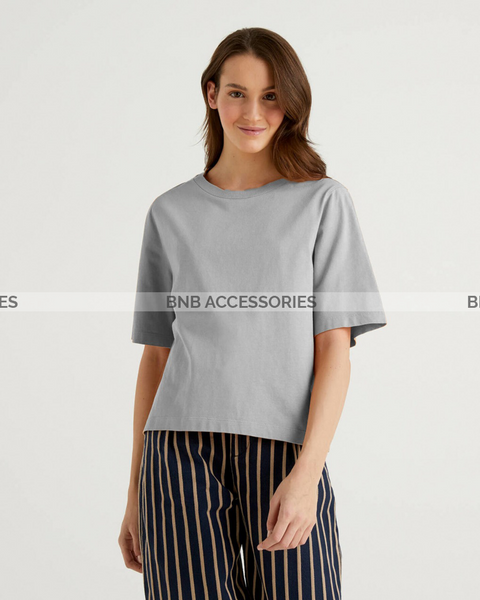 Basic Grey Boxy Fit T-Shirt For Women