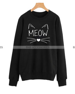 Black Meow Printed Sweatshirt For Women
