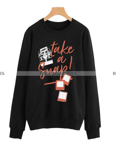 Black Take A Snap Printed Sweatshirt For Women