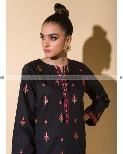 Black Unstitched Embroided Kurti For Women