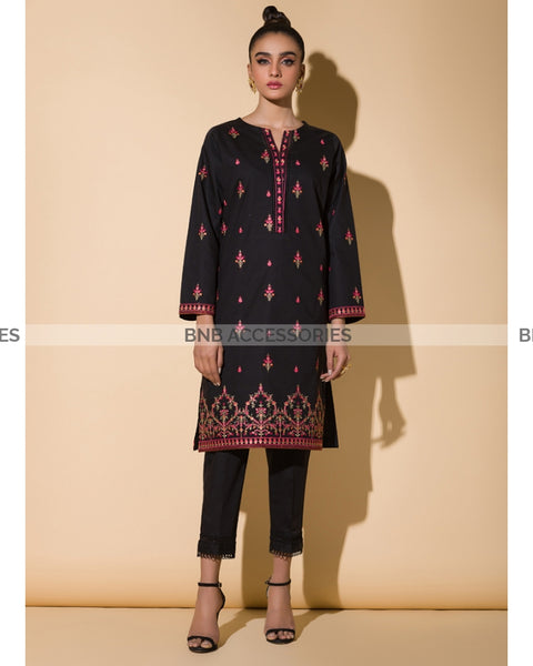 Black Unstitched Embroided Kurti For Women