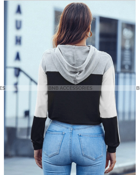 Grey With Black Pullover Hoodie For Women