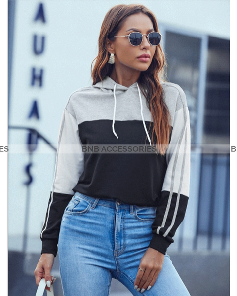 Grey With Black Pullover Hoodie For Women