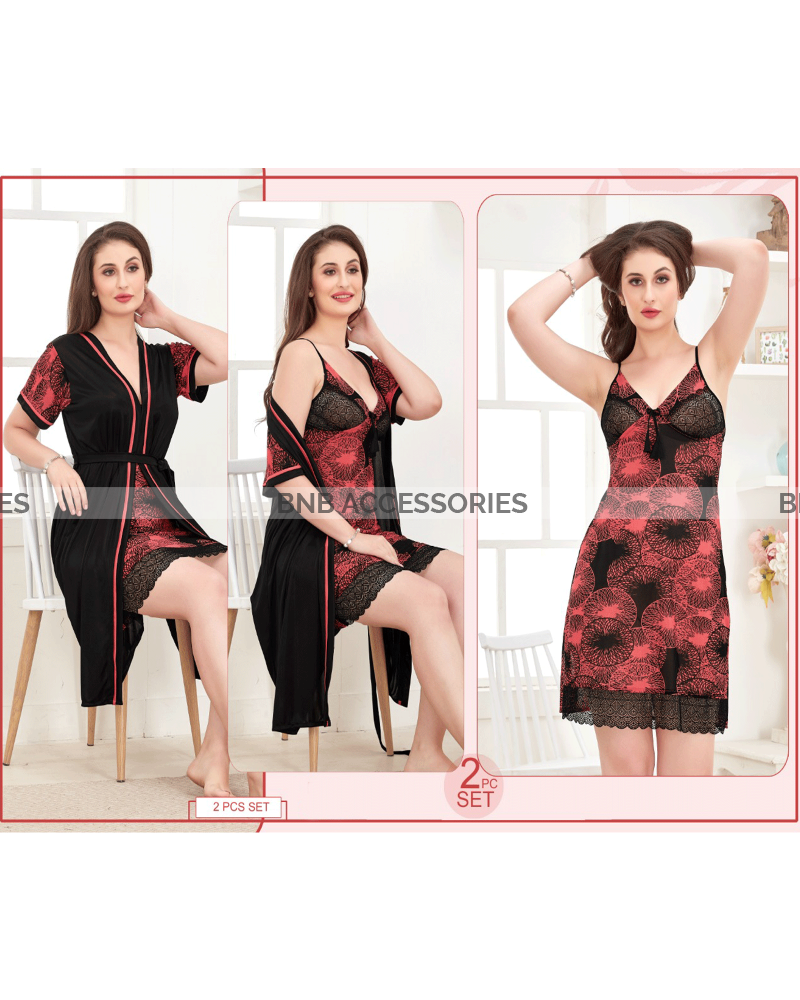 Black and red 2 piece gown plus chemise set for women
