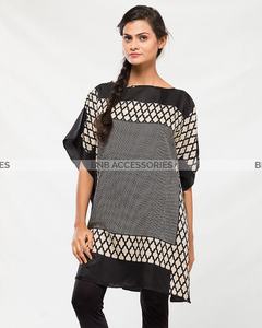 Black And White Doted Printed Poncho For Women