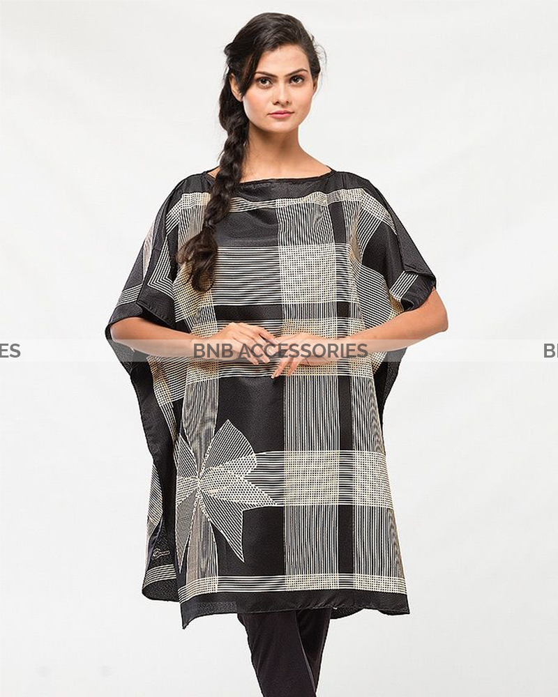 Black Checkered Style Poncho For Women