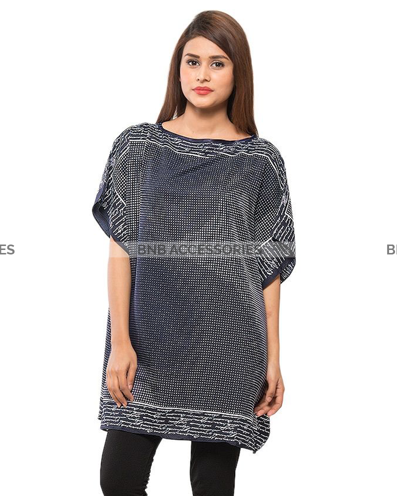Black Textured Printed Poncho For Women