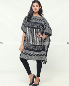 Black With White Doted Printed Poncho For Women