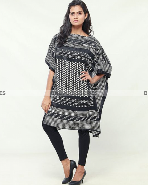 Black With White Doted Printed Poncho For Women