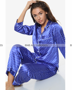 Blue With White Doted Pajama Suit For Women