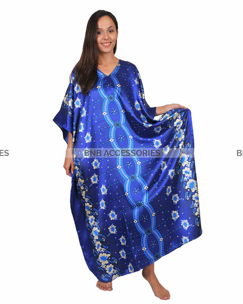 Blue Flower Printed Long Caftan For Women