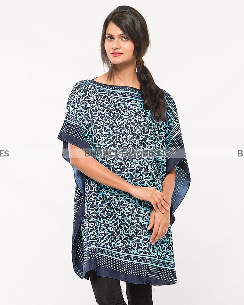 Blue Printed Poncho For Women