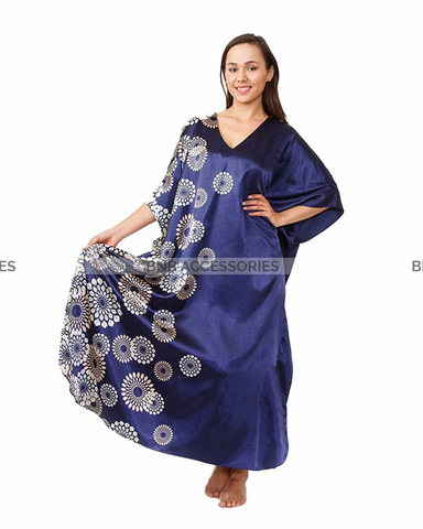 Blue Spheroid Floral Printed Long Caftan For Women
