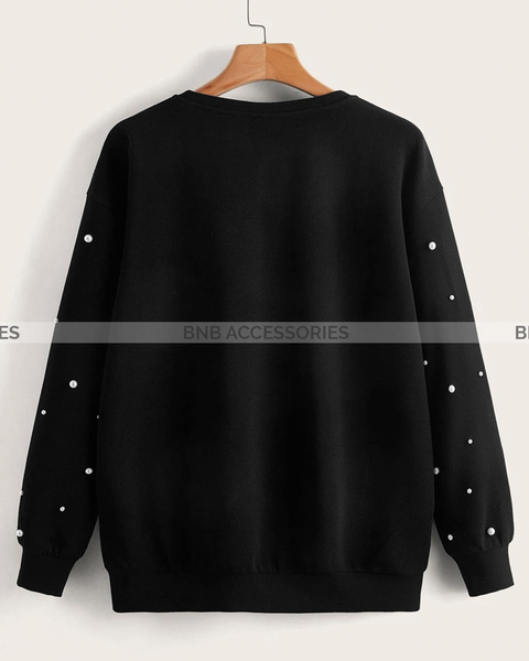 Black Pearls Beaded Sweatshirt For Women