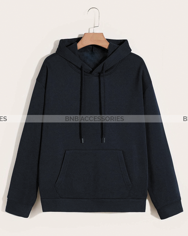 Navy Blue Basic Kangaroo Hoodie For Women