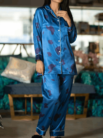 Blue Island Silk Pj Set For Women